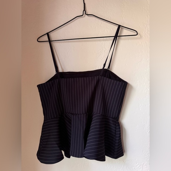BCBG NewYork Navy Striped Peplum Spaghetti Stripe Top size 10 NWT - Picture 4 of 8